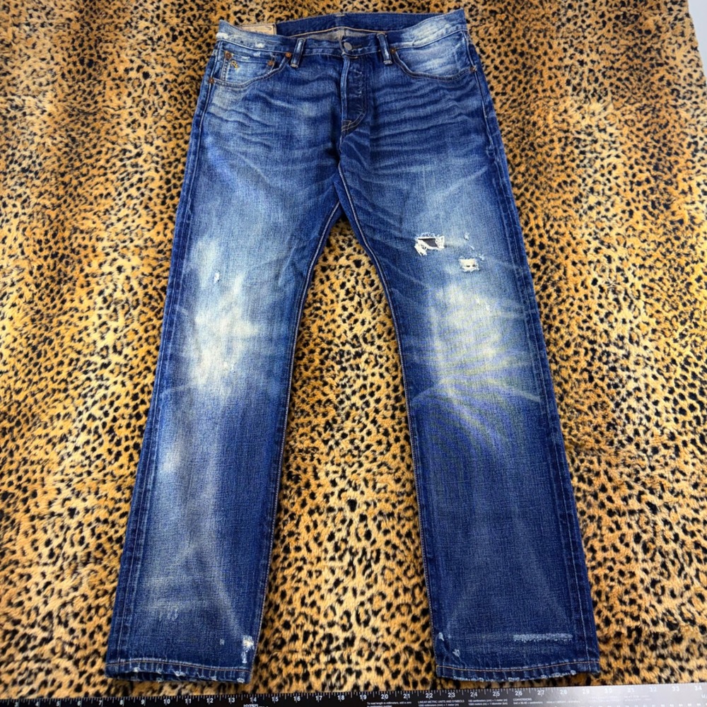 Vintage Polo Ralph Lauren Blue Denim Straight Jeans Size 33x32 Crazy Fading
